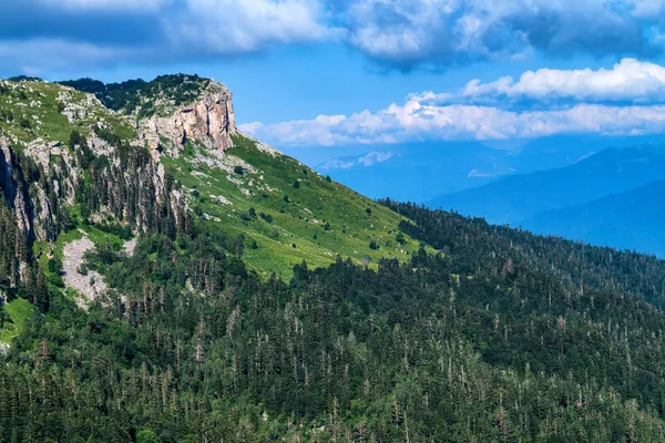 Berglandskap med klippor och skog — Stockfoto