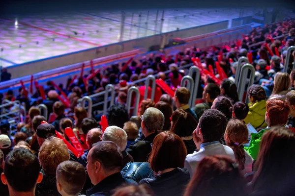 Spetators at hockey match back view — Stock Photo, Image