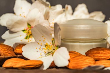 Badem, yüz krem ve beyaz çiçekler