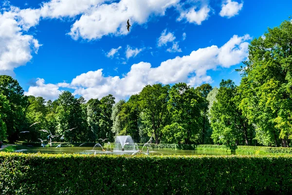 Beautiful view of small fountain in Peterhof