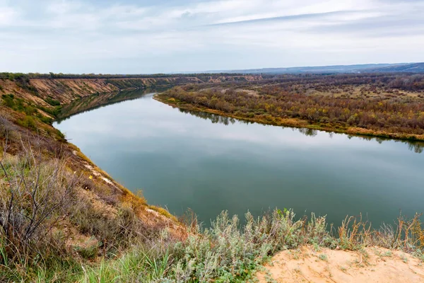 Landscape view of steppe and calm river Don in Russia in autumn — Stock Photo, Image