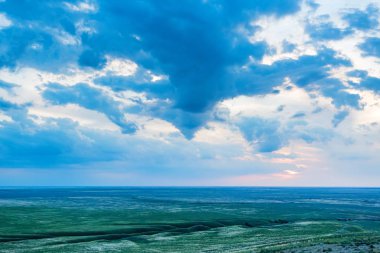 View of Bogdo-Baskunchak Nature Reserve from Big Bogdo mountain in Russia clipart