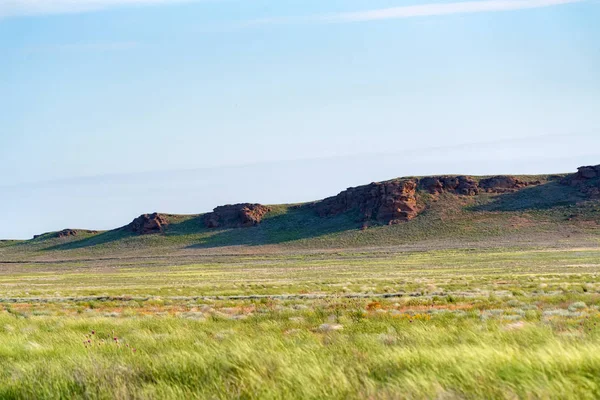 Amazing distant landscape of mountain Big Bogdo against sky. Russia — Stock Photo, Image