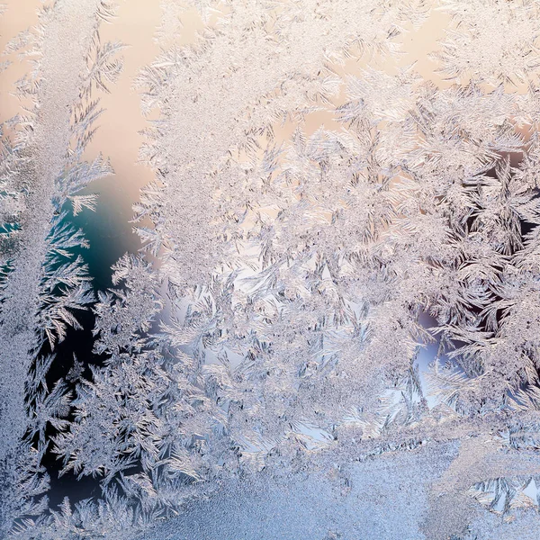 Eisblumen Auf Glas Textur Und Hintergrund — Stockfoto