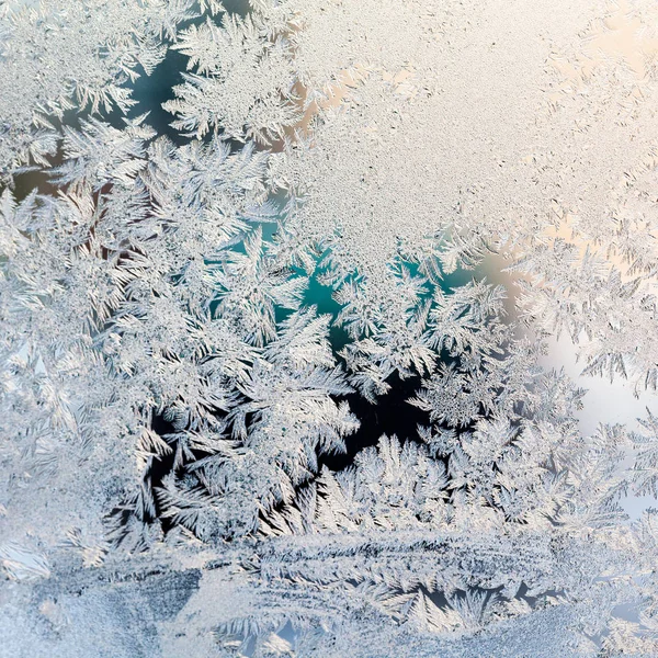 Eisblumen Auf Glas Textur Und Hintergrund — Stockfoto