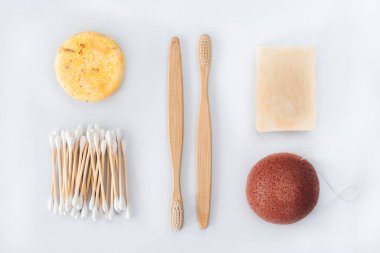 Sıfır atık banyo aksesuarı. Düz bir fotoğraf..