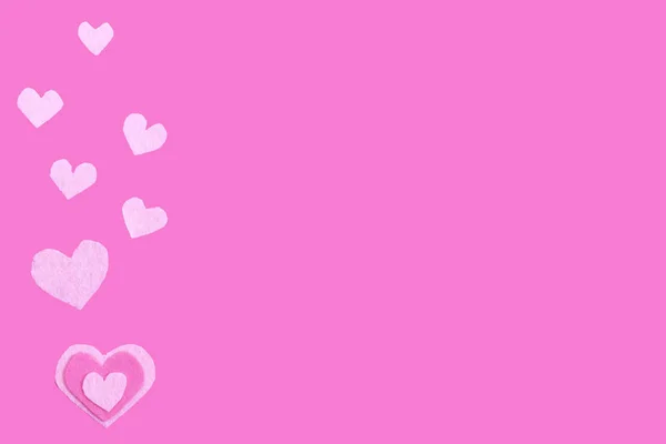 Felt hearts on the pink background. — 스톡 사진