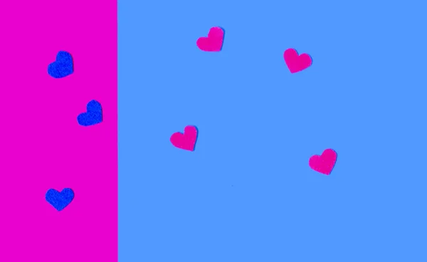 Blue and pink hearts on the colotful background. — 스톡 사진