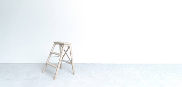 Wooden staircase and stool in the light room