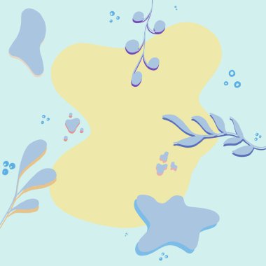 Mavi bitkilerle donatılmış bir arka plan. Vektör çizimi. Uzayı kopyala Metin ve tasarım için yer. Yaratıcı moda çiçek deseni