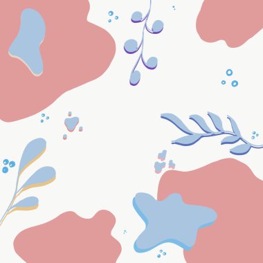 Mavi bitkilerle donatılmış bir arka plan. Vektör çizimi. Uzayı kopyala Metin ve tasarım için yer. Yaratıcı moda çiçek deseni