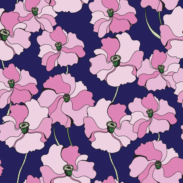Poppy flowers pink — Stock Vector