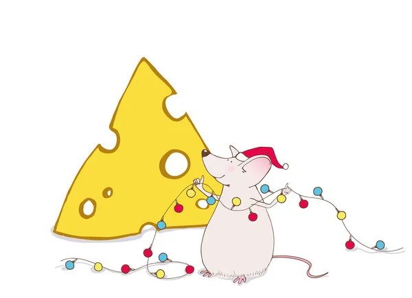 Símbolo Rato Ano Árvore Natal Forma Queijo Férias Grinalda Natal — Vetor de Stock