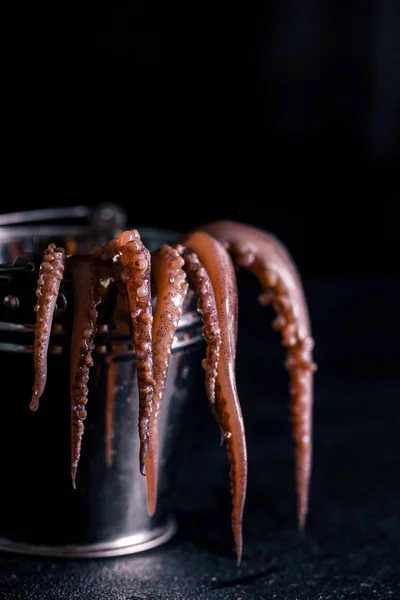 Färska squidon en mörk bakgrund — Stockfoto