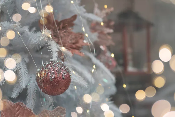 White Christmas tree with decoration — Stock Photo, Image