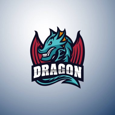 Ejderha vektör logosu şablonu. Ejderha sporu oyun logosu şablonu. Mitolojik hayvan ejderha sporu. Ekip için esport oyun maskot logosu şablonu