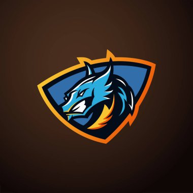 Ejderha vektör logosu şablonu. Ejderha sporu oyun logosu şablonu. Mitolojik hayvan ejderha sporu. Ekip için esport oyun maskot logosu şablonu