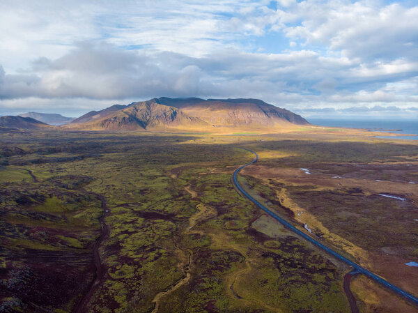 Panoramic view of colorful rhyolite volcanic mountains Landmanna