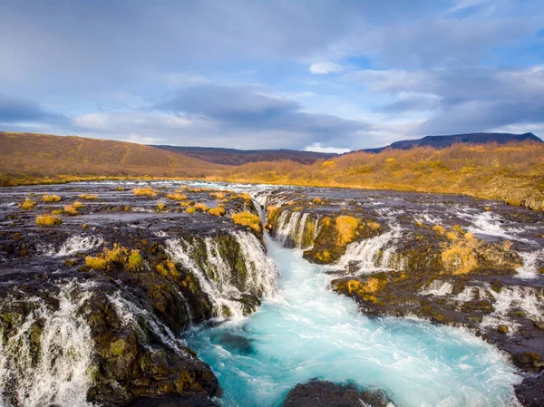 Beautiful Bruarfoss waterfall with turquoise water in Iceland