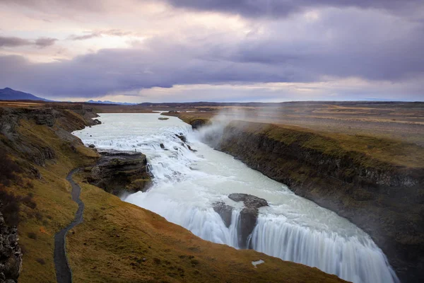 Όμορφη πανοραμική θέα του καταρράκτη Gullfoss Αυτό καταρράκτη ve — Φωτογραφία Αρχείου