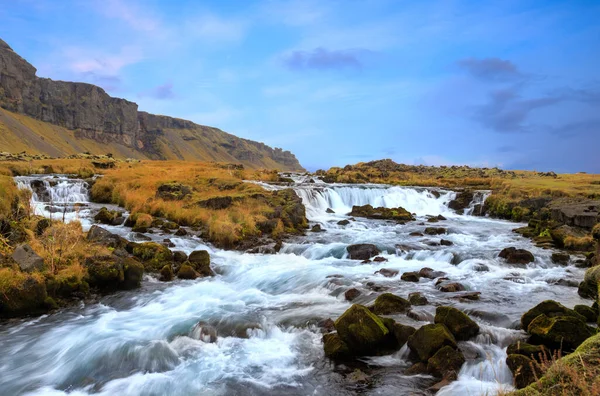 Długa Ekspozycja Kolorowy Zachód Słońca Południowej Islandii — Zdjęcie stockowe