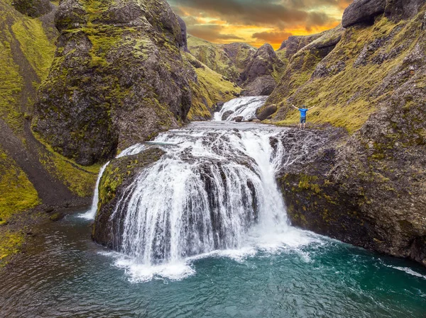 Długa Ekspozycja Kolorowy Zachód Słońca Południowej Islandii — Zdjęcie stockowe