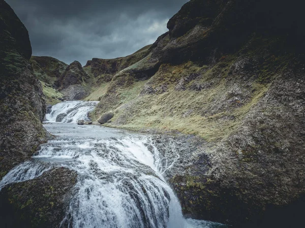 Larga Exposición Una Colorida Puesta Sol Sur Islandia —  Fotos de Stock