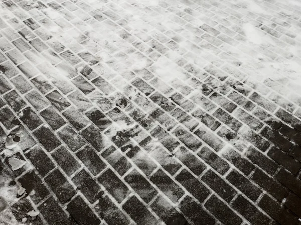 Road Slabs Bricks Covered Snow — Stock Photo, Image