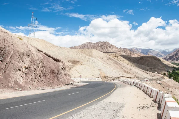Sharp curve of the roadway with the sharp curve in Leh Ladakh, India.