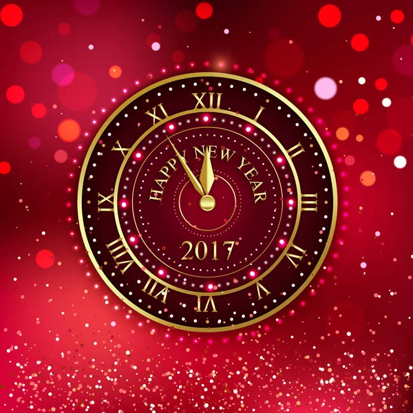 2017 Happy New Year fond avec horloge en or pour affiche, bannière, plaque. Illustration vectorielle format eps 10 . — Image vectorielle