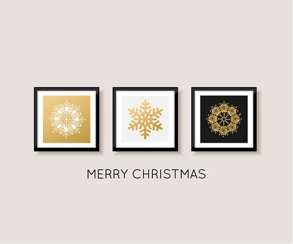 Galeri duvar, neşeli Noel ve mutlu yeni yıl kartı tasarım. Kar tanesi vektör çizim. — Stok Vektör