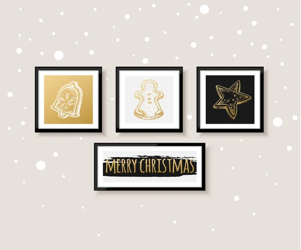 Стена галереи, счастливого Рождества и с Новым годом дизайн открытки. Каллиграфия, сладости, звездная векторная иллюстрация . — стоковый вектор