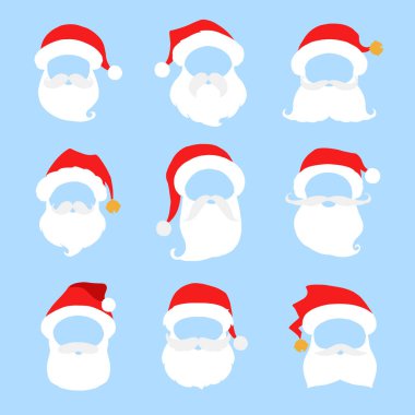 Üzerinde mavi arka plan izole Santa şapka, sakal ve bıyık simgesi. Noel Baba Noel vektör öğeleri tasarımınız için.