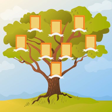 Aile üyelerinin fotoğrafları için çerçeveler ile aile ağacı. Vektör çizim soy ağacı düz stil.