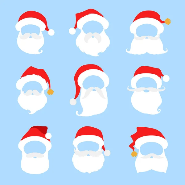 Santa hat, broda i wąsy ikona na białym tle na niebieskim tle. Święty Mikołaj christmas wektor elementów do projektowania. — Wektor stockowy
