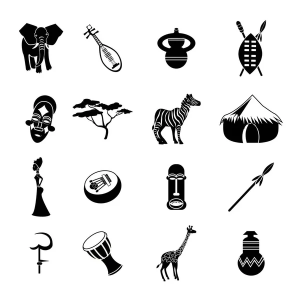 Collectie van Afrikaanse etnische vector pictogram geïsoleerd op een witte achtergrond. Afrika icoon voor website, toerisme, reizen, mobiele telefoons en sociale netwerken. — Stockvector