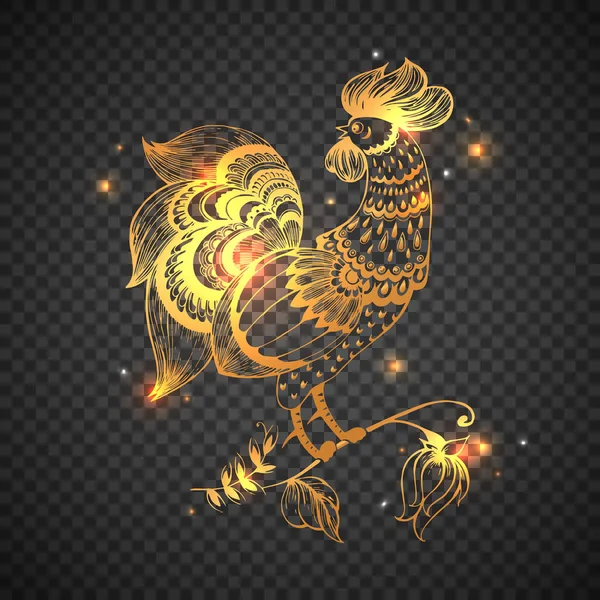 Gallo isolato su sfondo trasparente. Golden Cock simbolo del 2017. Felice anno nuovo. Illustrazione vettoriale formato eps10 . — Vettoriale Stock