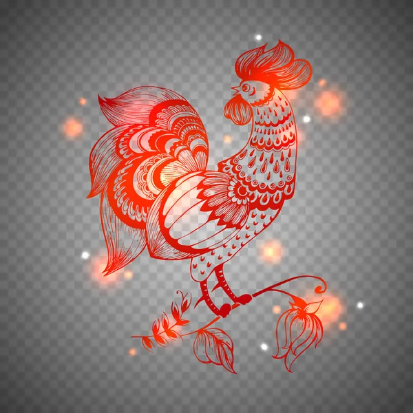 透明背景上孤立的公鸡。红公鸡符号至 2017 年。快乐新的一年刷卡。矢量图 eps10 格式. — 图库矢量图片
