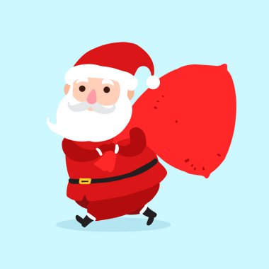 Santa Claus with sack cartoon character icon isolated on blue background. Santa background for christmas greetings card, banner, poster, invitation. Vector illustration eps10 format. clipart
