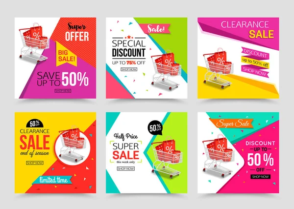 Collection of modern sale banner template. Vector illustrations for marketing, online shopping, mobile banner, advertising poster, ads, mailings and seasonal sales. — Stock Vector