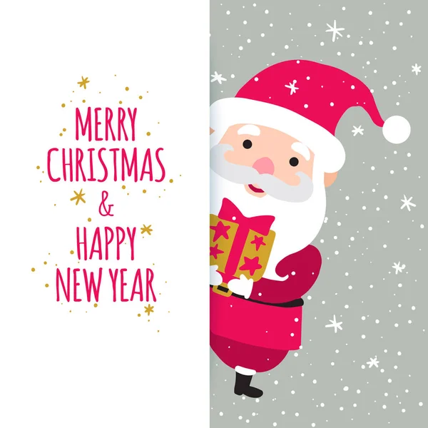 Merry Christmas and Happy New Year greetings card with santa claus. Christmas poster vector illustration eps10 format. — Stock Vector