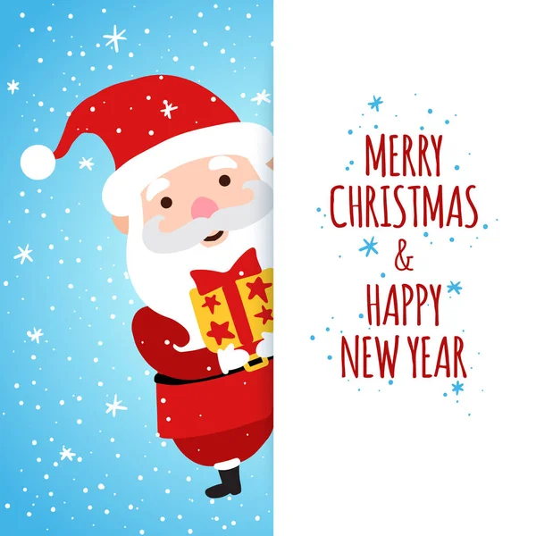 Feliz Navidad y Feliz Año Nuevo tarjeta de felicitaciones con Santa Claus. Cartel navideño vector ilustración formato eps10. — Vector de stock