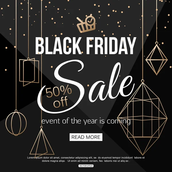 Black Friday Sale Poster Template with geometric christmas decorations. Vector illustration eps10 format. — Stock Vector