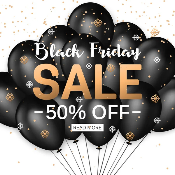 Black Friday Sale Banner Template with Group of Black Balloons for shopping, mobile devices, online shop. Vector illustration eps10 format. — Stock Vector
