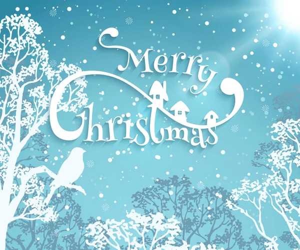 Neşeli Noel kartı şablonu ile kar, ağaç. Vektör çizim eps10 biçimi. — Stok Vektör