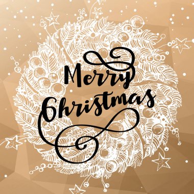 Neşeli Noel tebrik kartı çelenk, vektör çizim ile.