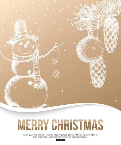 Merry Christmas greeting card with snowman, vector illustration. — Stock Vector