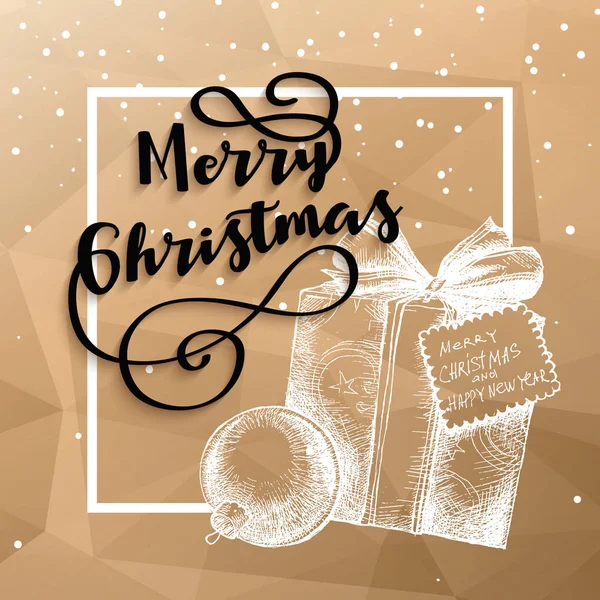 Merry Christmas wenskaart met de doos van de gift, vectorillustratie. — Stockvector