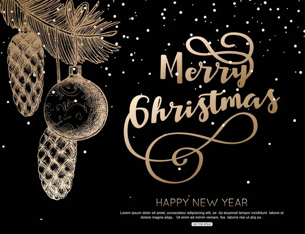 Feliz Natal cartão de saudação com decoração de bola, ilustração vetorial . — Vetor de Stock
