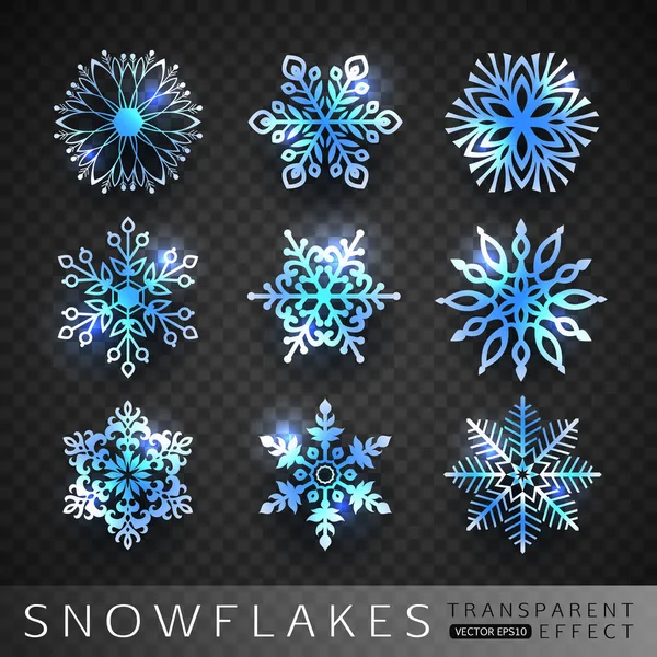 Raccolta di icone fiocchi di neve blu inverno isolato su sfondo trasparente. Illustrazione vettoriale . — Vettoriale Stock